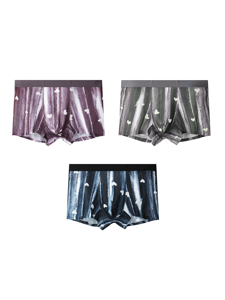 3 Pack Men's Moisture-Wicking Heart Prints Antibacterial Trunks | dmunderwear detail image 2