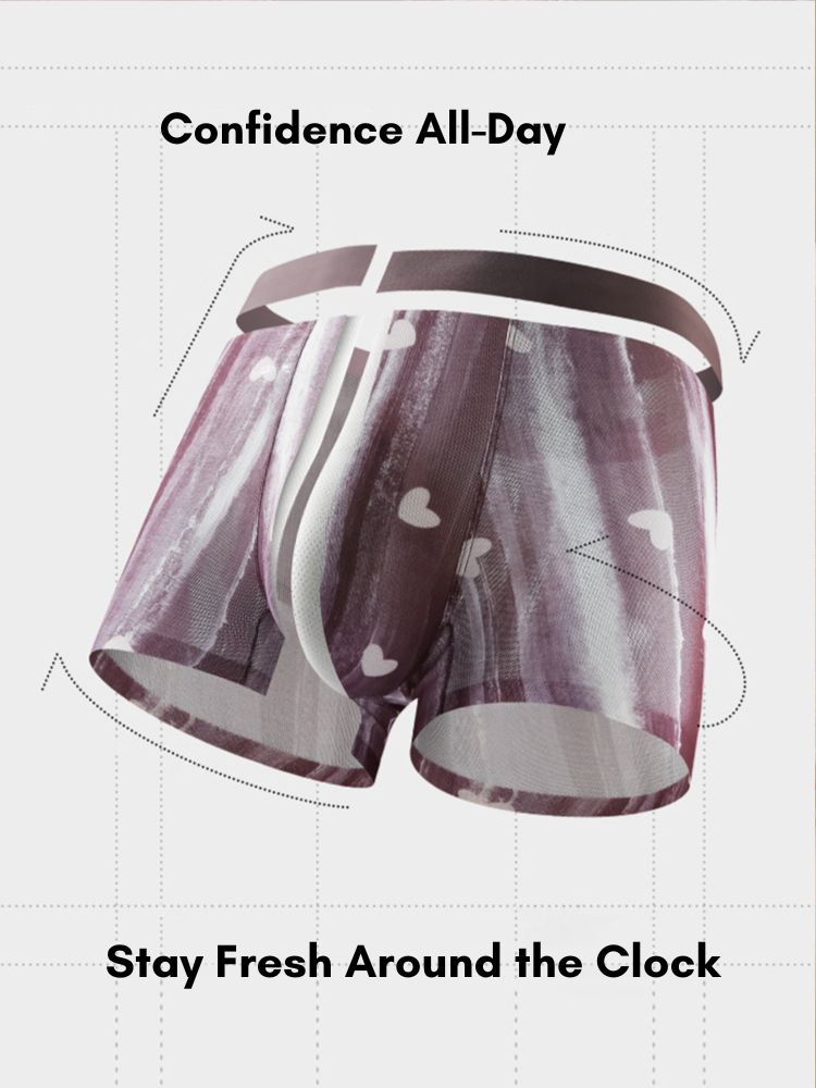3 Pack Men's Moisture-Wicking Heart Prints Antibacterial Trunks | dmunderwear detail image 7