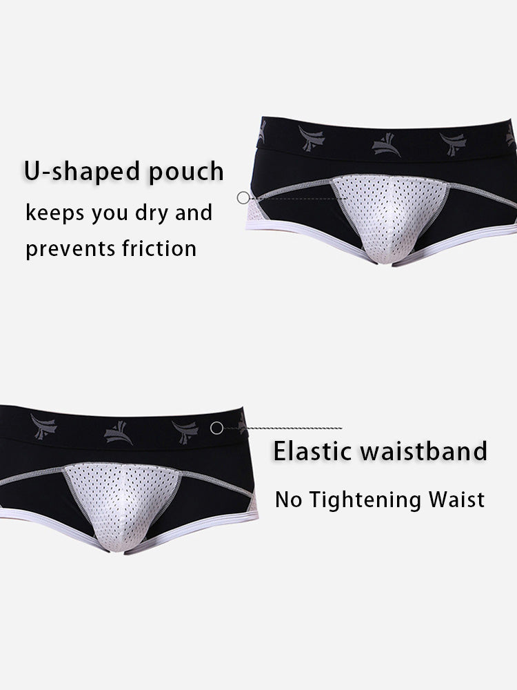 3 Pack Men's Nylon Mesh Breathable U-Pouch Trunks | dmunderwear detail image 4
