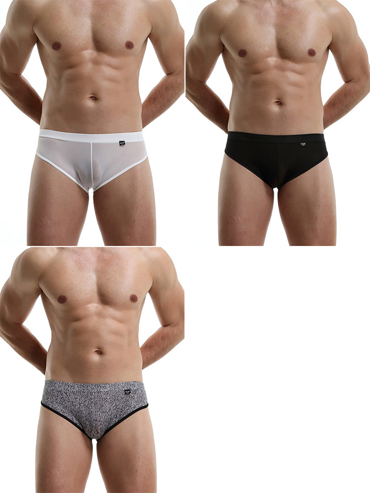 3 Pack Men's Nylon Sexy Low-Rise High-Elastic Briefs | dmunderwear detail image 2