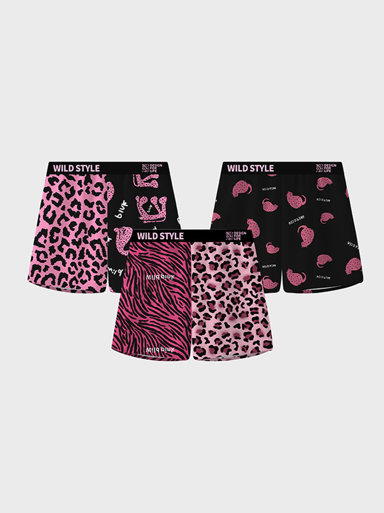 3 Pack Men's Pink Leopard Print Trendy Lightweight & Airy Boxers Briefs | dmunderwear detail image 11