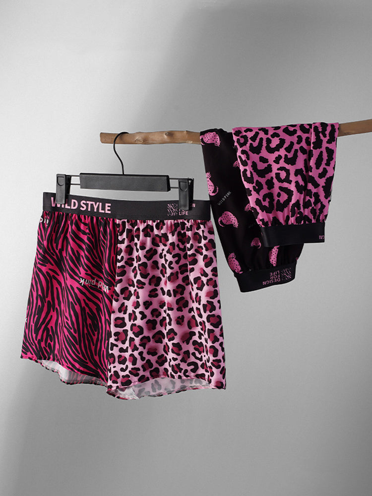 3 Pack Men's Pink Leopard Print Trendy Lightweight & Airy Boxers Briefs | dmunderwear detail image 3