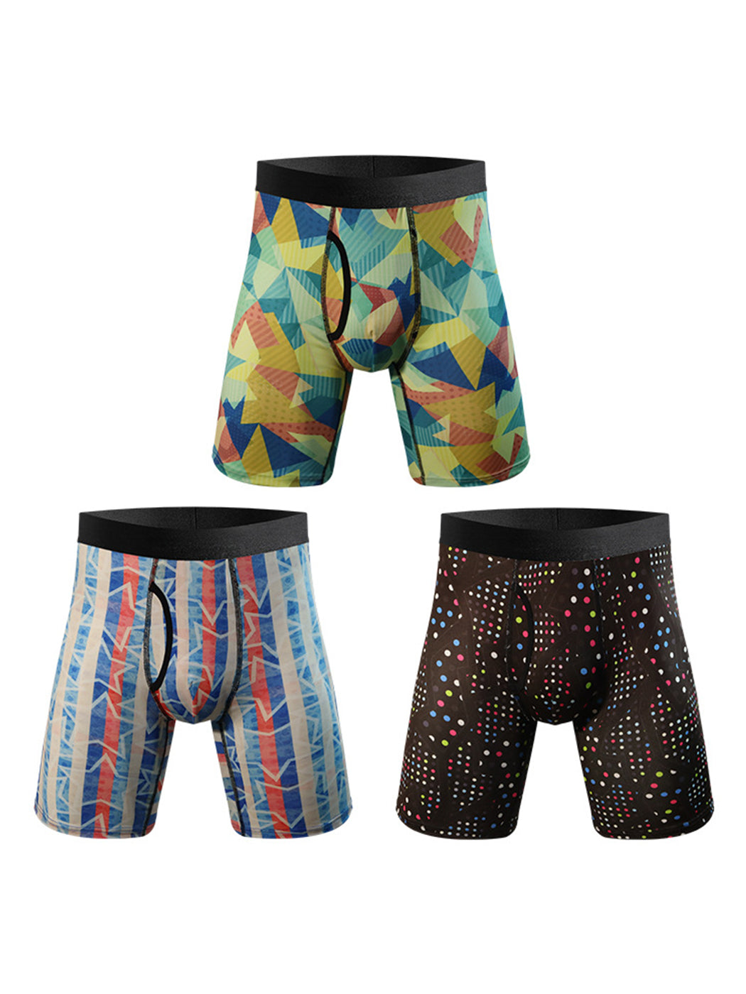 3 Pack Men's Printed Sports Boxer Briefs With Functional Fly | dmunderwear detail image 2