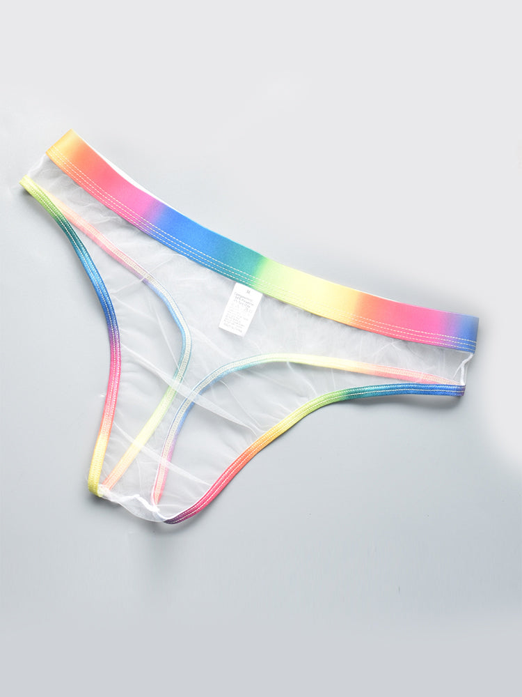 3-pack Men's Rainbow Trim Sheer Mesh Thong | dmunderwear