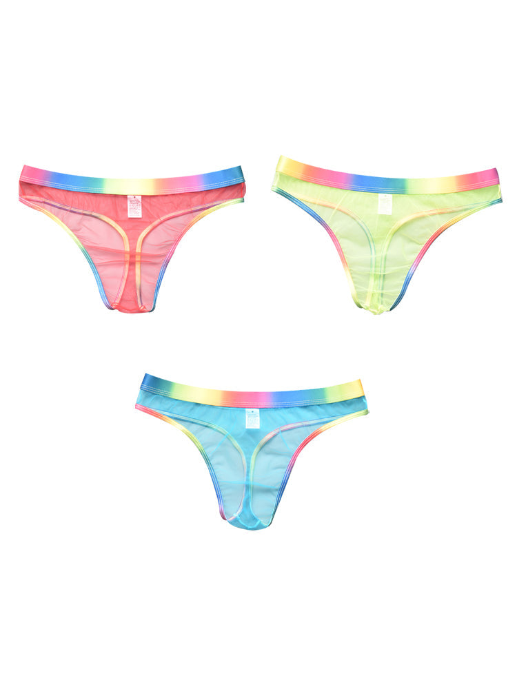 3-pack Men's Rainbow Trim Sheer Mesh Thong | dmunderwear detail image 10