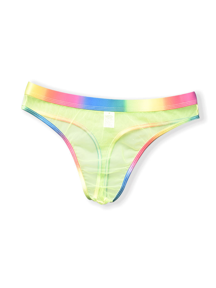 3-pack Men's Rainbow Trim Sheer Mesh Thong | dmunderwear detail image 11