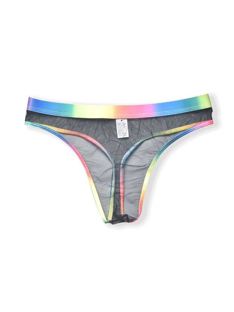 3-pack Men's Rainbow Trim Sheer Mesh Thong | dmunderwear detail image 12
