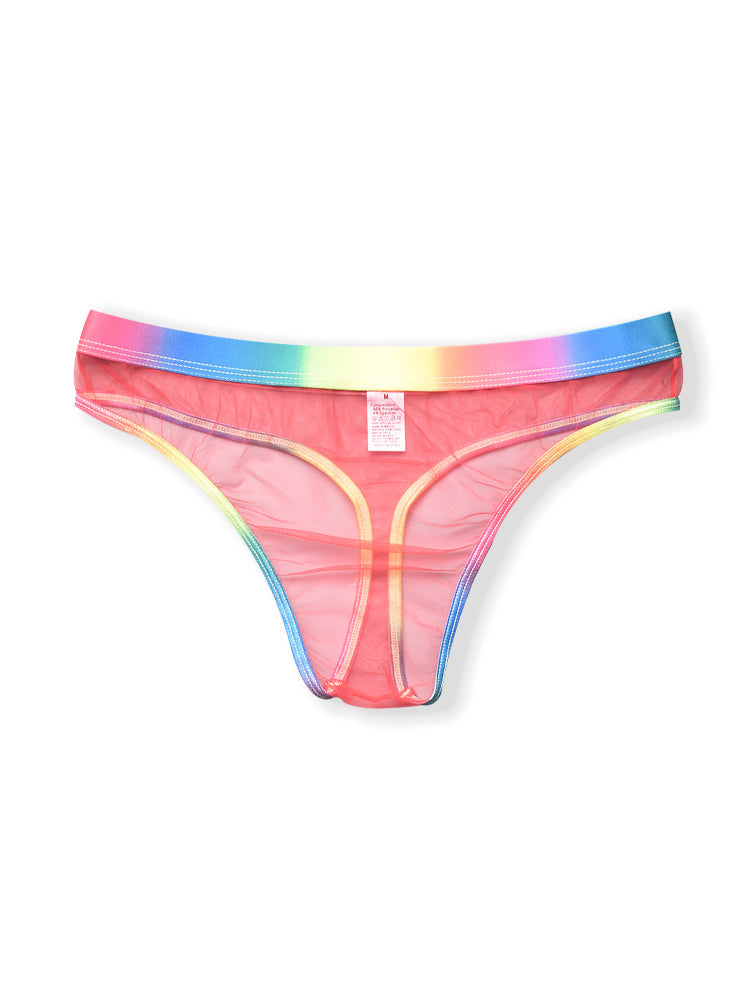 3-pack Men's Rainbow Trim Sheer Mesh Thong | dmunderwear detail image 13
