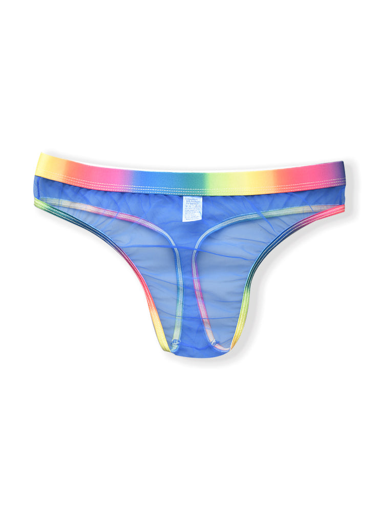 3-pack Men's Rainbow Trim Sheer Mesh Thong | dmunderwear detail image 14