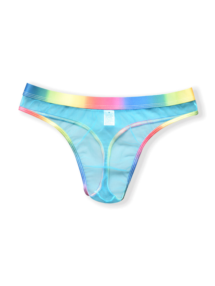 3-pack Men's Rainbow Trim Sheer Mesh Thong | dmunderwear detail image 15