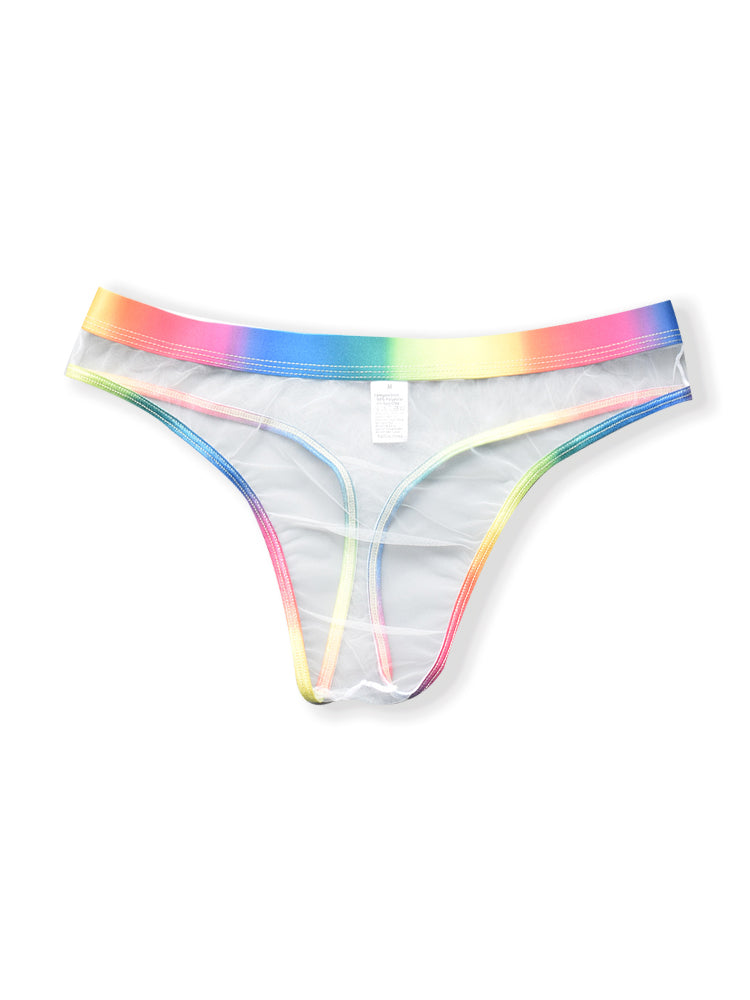 3-pack Men's Rainbow Trim Sheer Mesh Thong | dmunderwear detail image 16