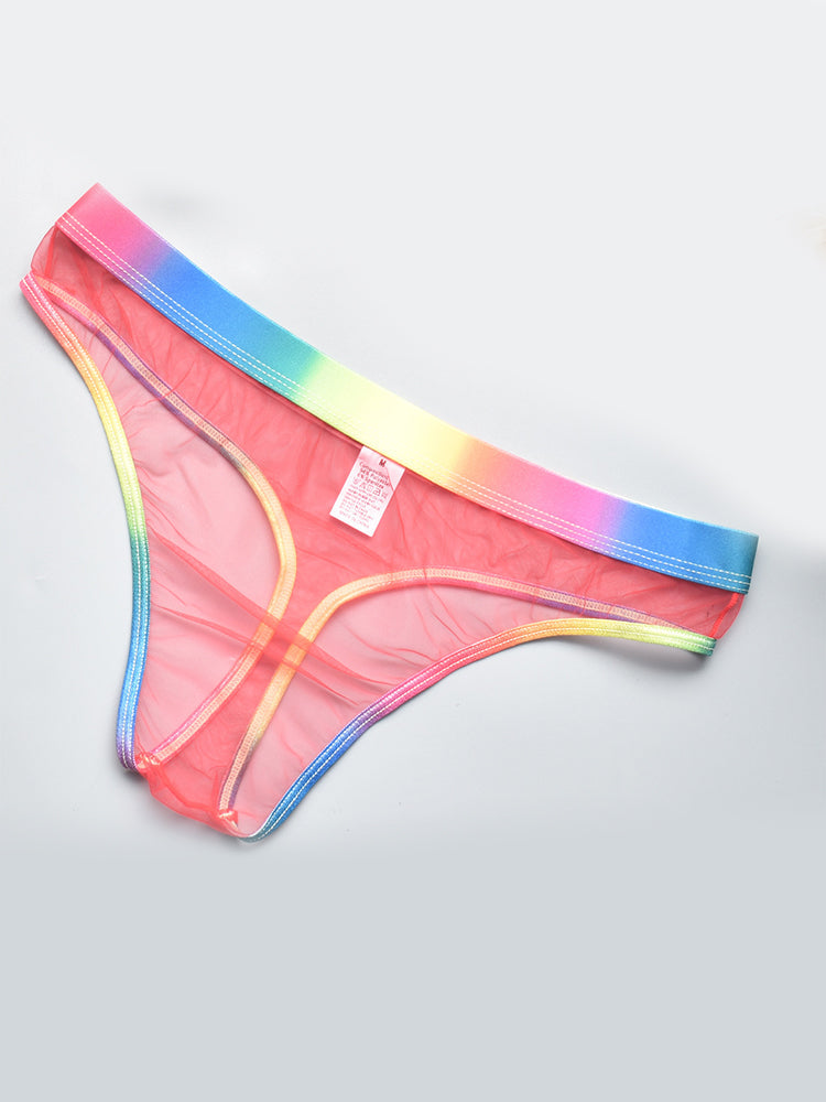 3-pack Men's Rainbow Trim Sheer Mesh Thong | dmunderwear detail image 4