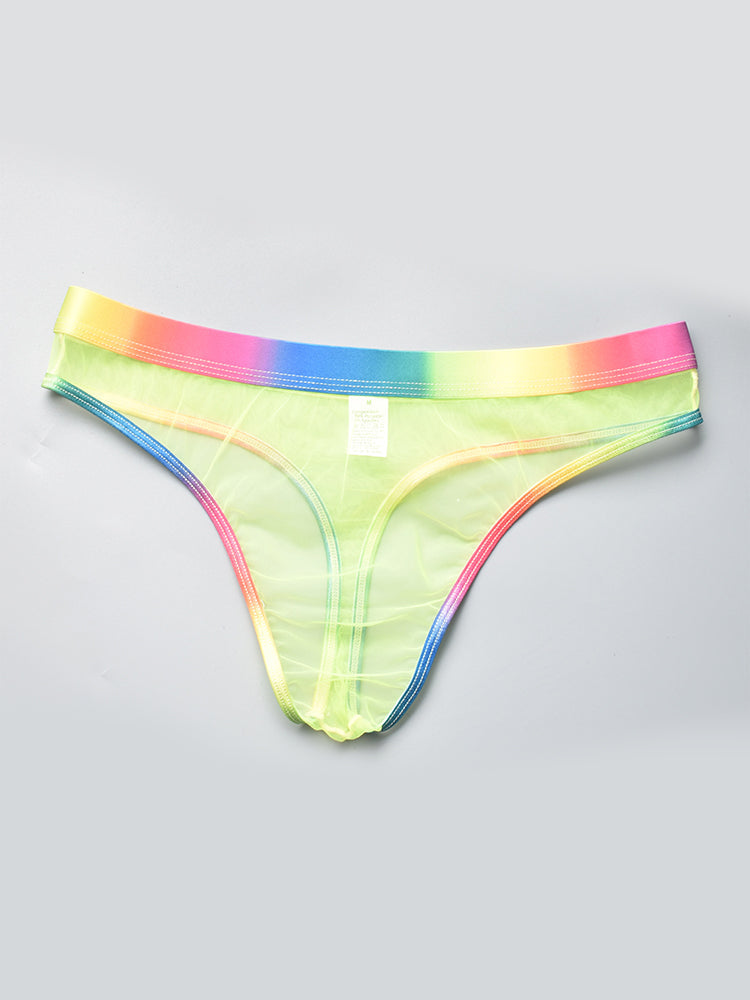 3-pack Men's Rainbow Trim Sheer Mesh Thong | dmunderwear detail image 5