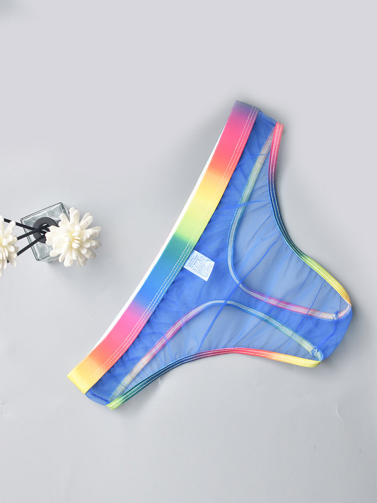3-pack Men's Rainbow Trim Sheer Mesh Thong | dmunderwear detail image 6