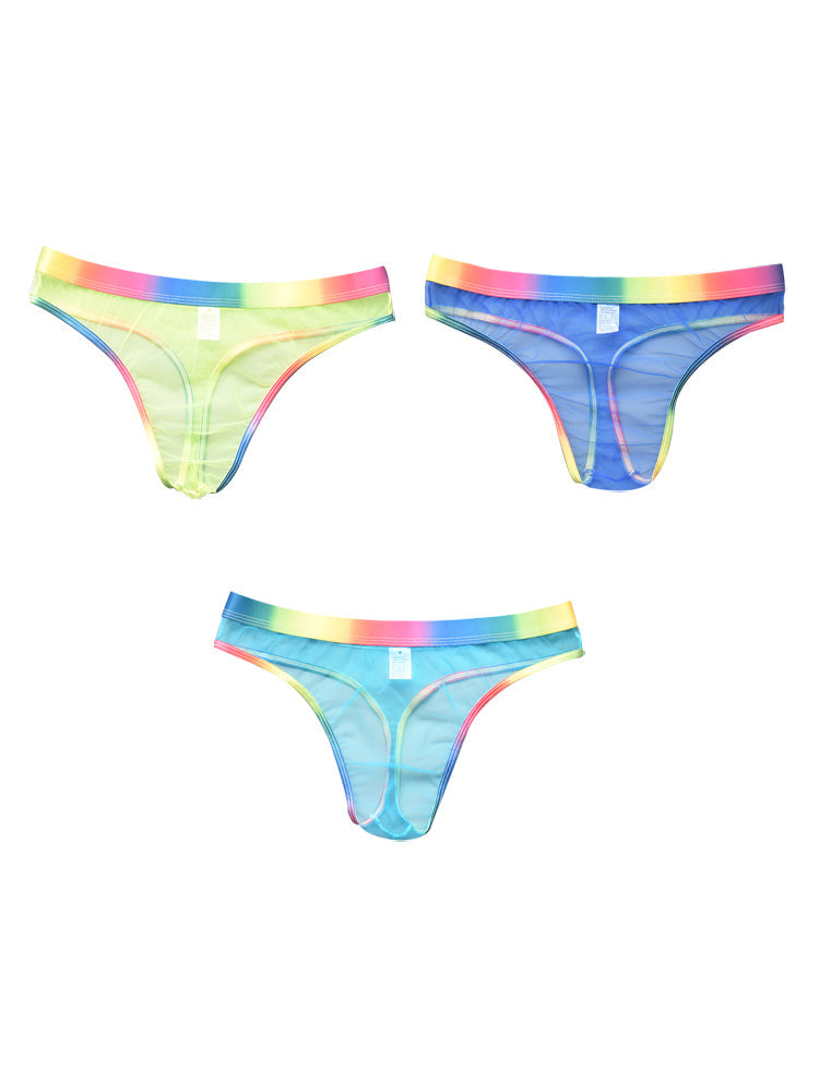 3-pack Men's Rainbow Trim Sheer Mesh Thong | dmunderwear detail image 7