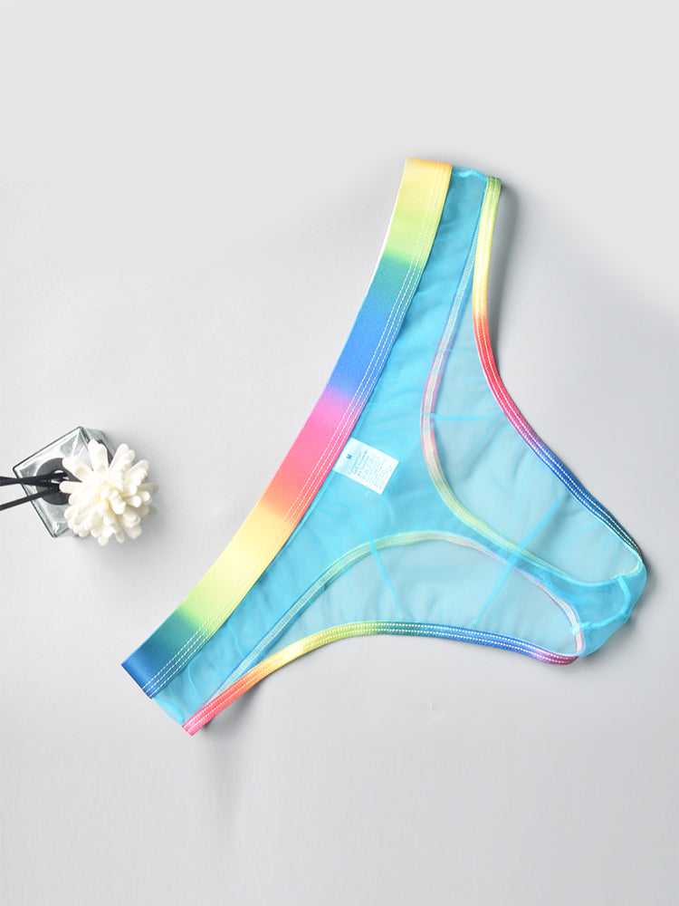 3-pack Men's Rainbow Trim Sheer Mesh Thong | dmunderwear detail image 8