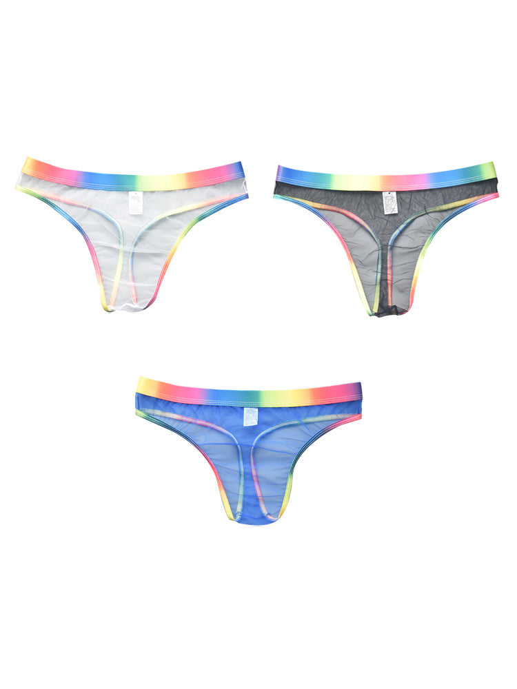 3-pack Men's Rainbow Trim Sheer Mesh Thong | dmunderwear detail image 9
