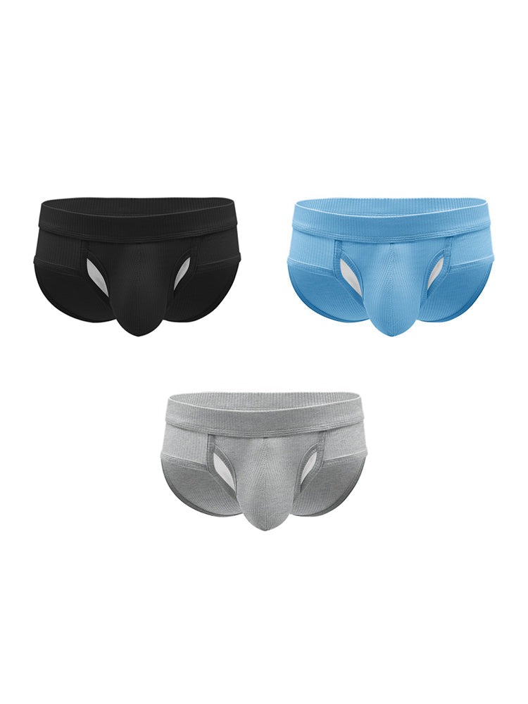3 Pack Men's Ribbed Sexy & Supportive Separate U-Pouch Briefs | dmunderwear detail image 14