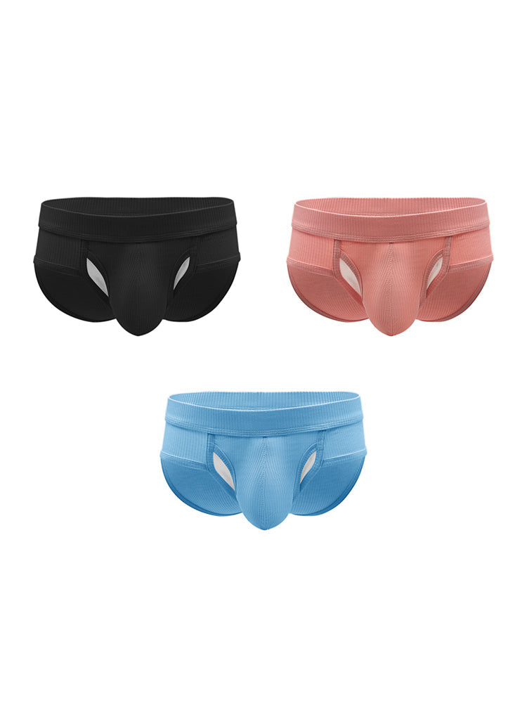 3 Pack Men's Ribbed Sexy & Supportive Separate U-Pouch Briefs | dmunderwear detail image 2