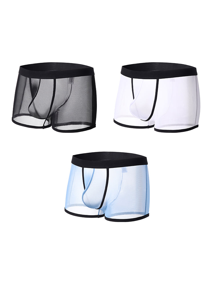 3 Pack Men's Semi-Sheer High-Stretch Skin-Friendly Mesh Breathable Trunks | dmunderwear detail image 12