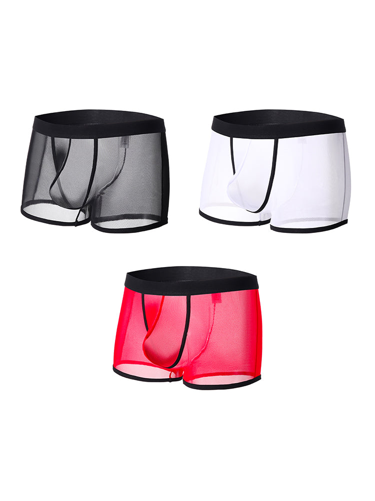 3 Pack Men's Semi-Sheer High-Stretch Skin-Friendly Mesh Breathable Trunks | dmunderwear detail image 2