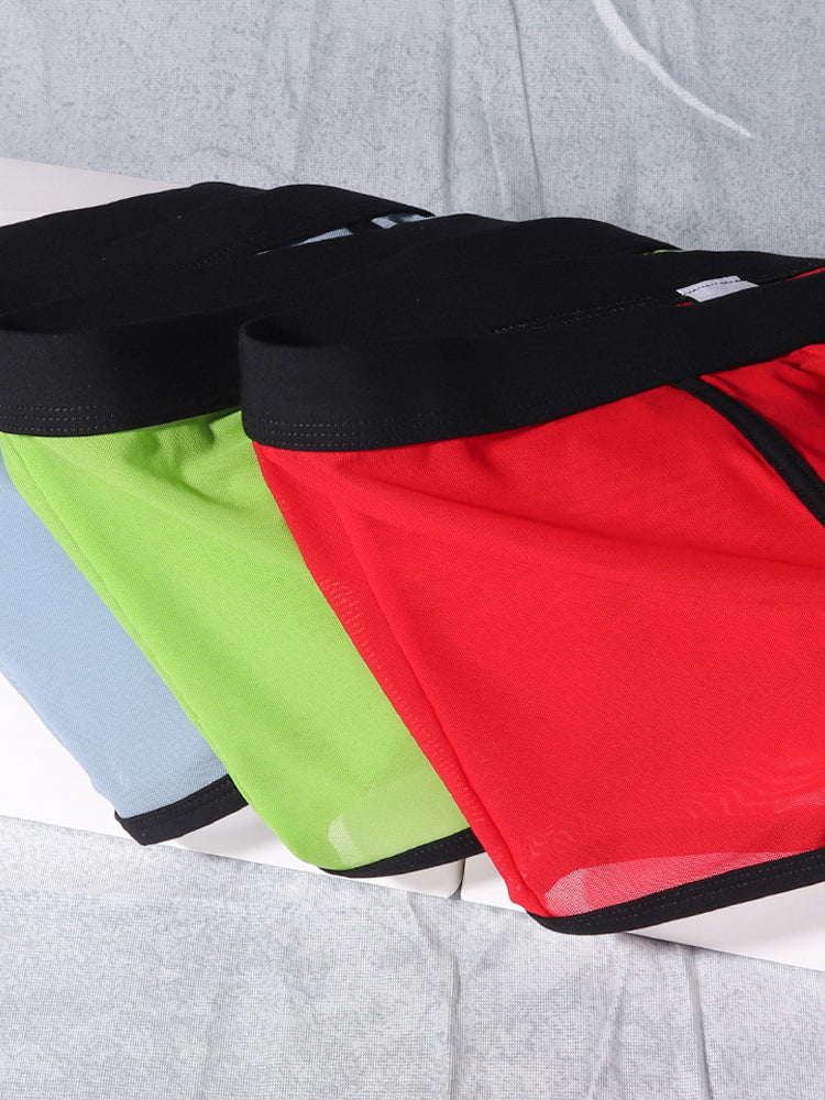 3 Pack Men's Semi-Sheer High-Stretch Skin-Friendly Mesh Breathable Trunks | dmunderwear detail image 5