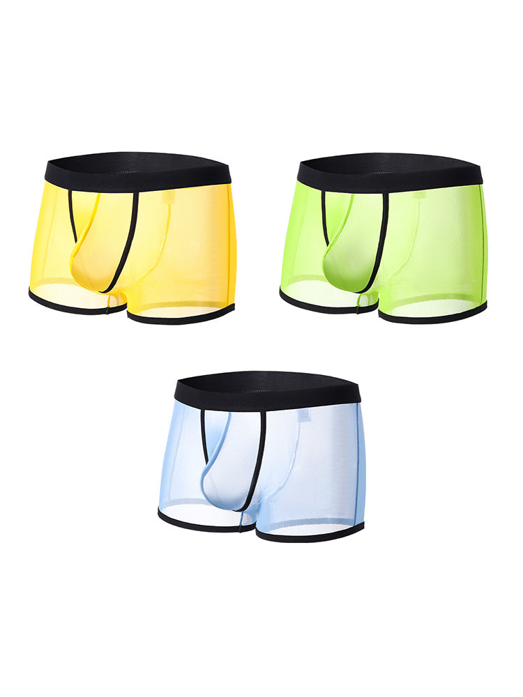3 Pack Men's Semi-Sheer High-Stretch Skin-Friendly Mesh Breathable Trunks | dmunderwear detail image 7