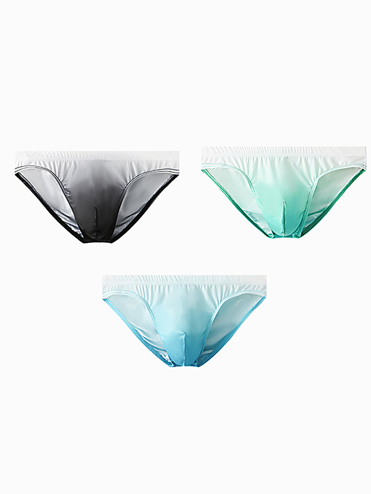 3 Pack Men's Sensual Silk-Like Loose Gradient Color Bikini | dmunderwear detail image 2