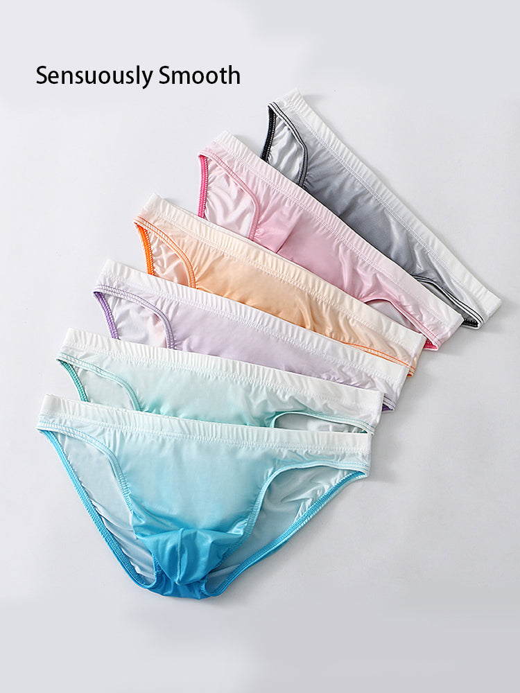 3 Pack Men's Sensual Silk-Like Loose Gradient Color Bikini | dmunderwear detail image 3