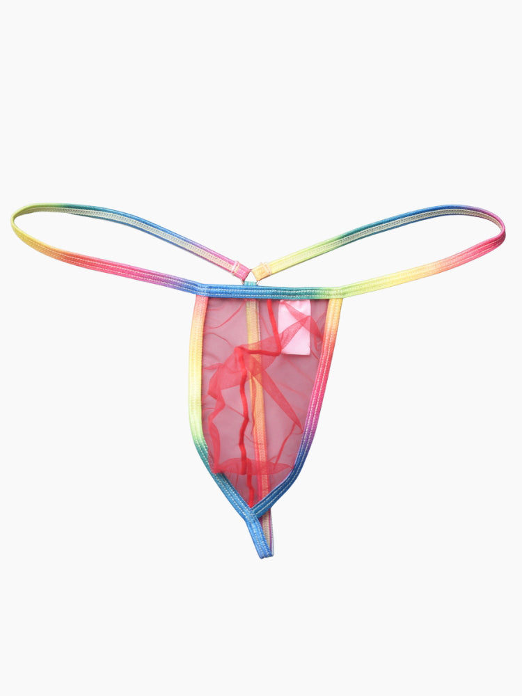 3 Pack Men's Sexy Mesh Strings with Rainbow Waistband | dmunderwear