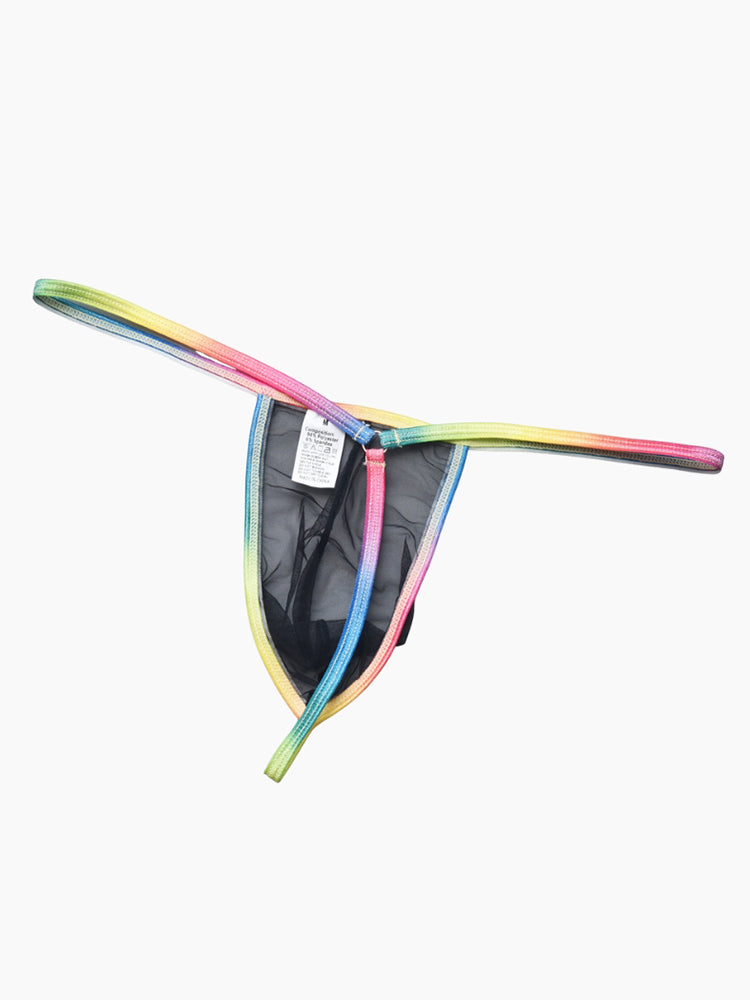 3 Pack Men's Sexy Mesh Strings with Rainbow Waistband | dmunderwear detail image 10