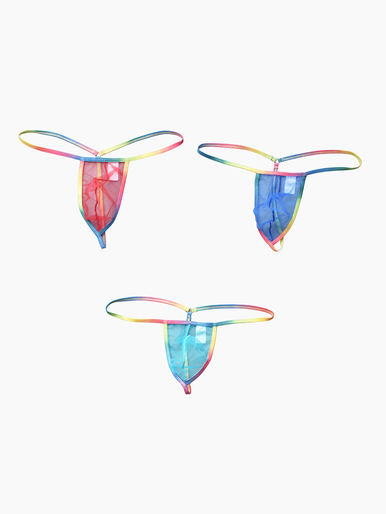 3 Pack Men's Sexy Mesh Strings with Rainbow Waistband | dmunderwear detail image 11
