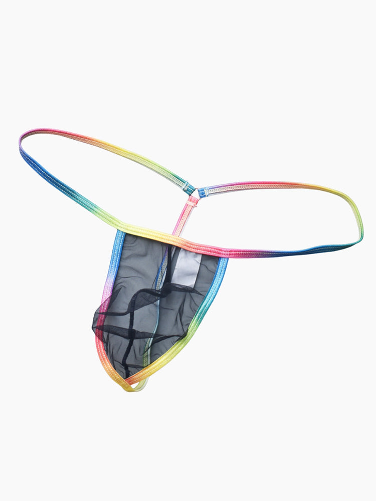 3 Pack Men's Sexy Mesh Strings with Rainbow Waistband | dmunderwear detail image 12