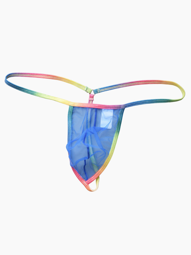 3 Pack Men's Sexy Mesh Strings with Rainbow Waistband | dmunderwear detail image 13