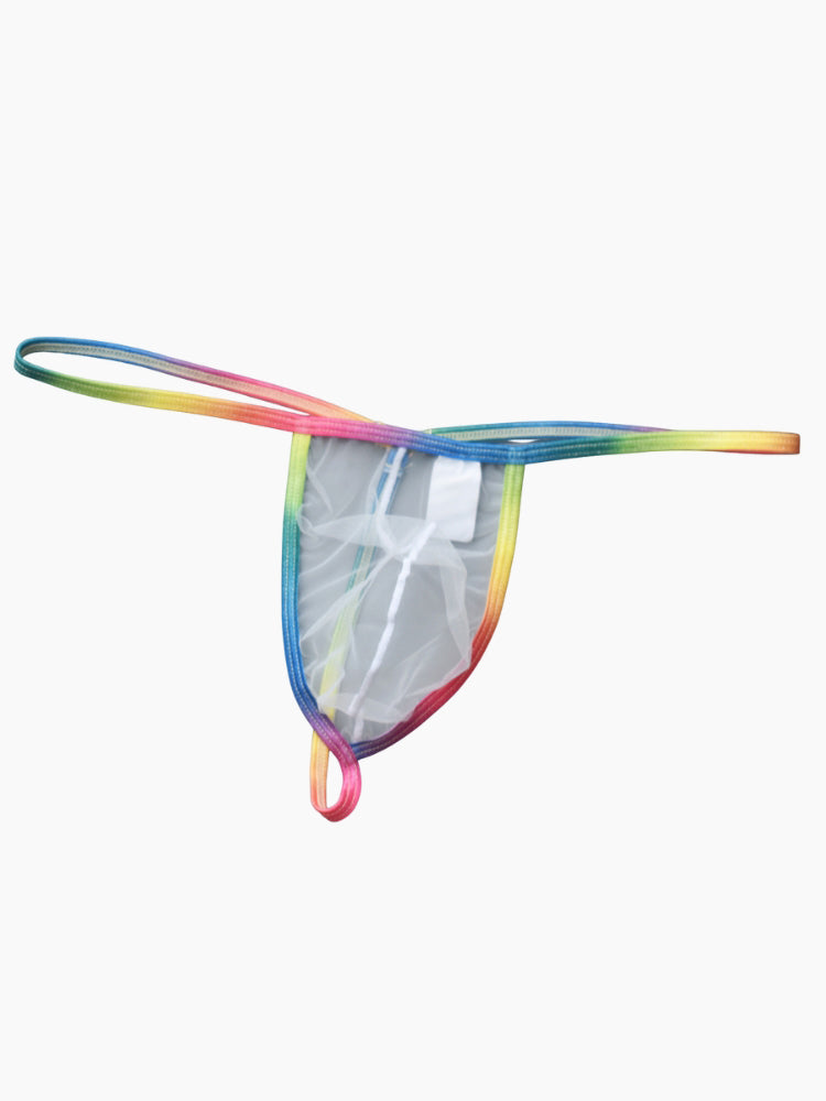 3 Pack Men's Sexy Mesh Strings with Rainbow Waistband | dmunderwear detail image 14