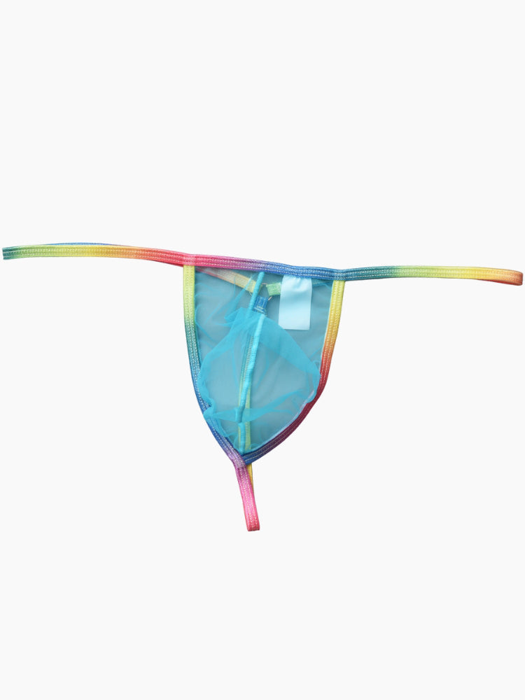 3 Pack Men's Sexy Mesh Strings with Rainbow Waistband | dmunderwear detail image 15