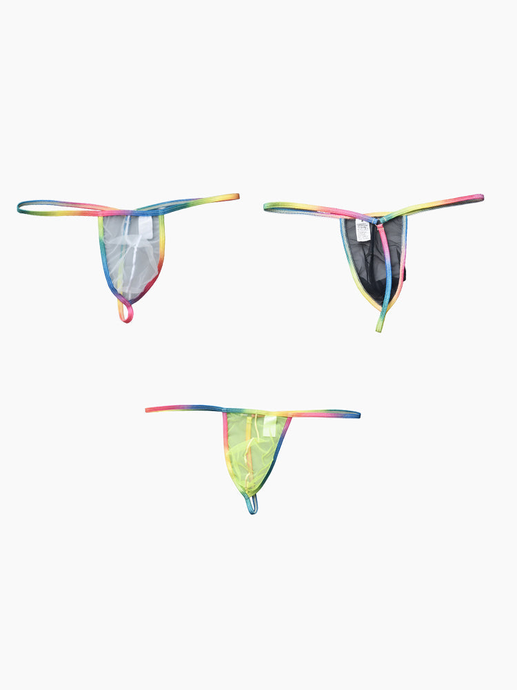 3 Pack Men's Sexy Mesh Strings with Rainbow Waistband | dmunderwear detail image 16