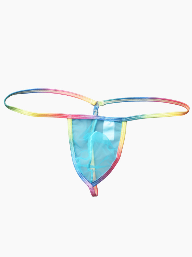 3 Pack Men's Sexy Mesh Strings with Rainbow Waistband | dmunderwear detail image 17