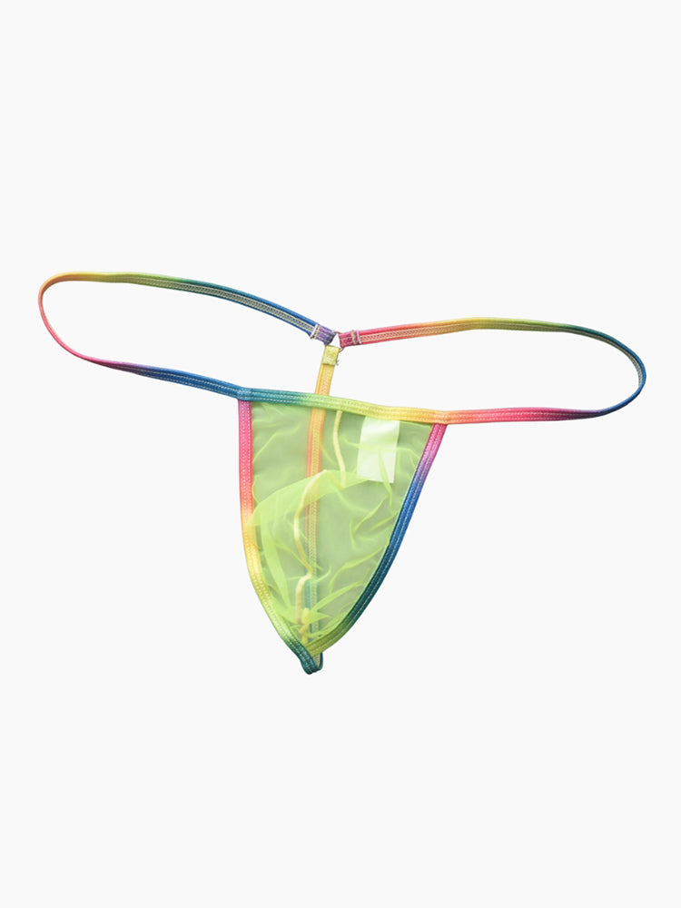 3 Pack Men's Sexy Mesh Strings with Rainbow Waistband | dmunderwear detail image 18