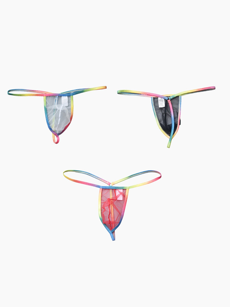 3 Pack Men's Sexy Mesh Strings with Rainbow Waistband | dmunderwear detail image 2