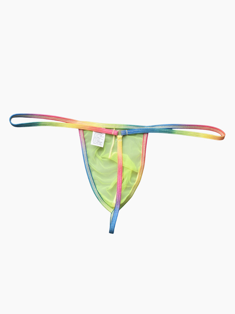 3 Pack Men's Sexy Mesh Strings with Rainbow Waistband | dmunderwear detail image 20