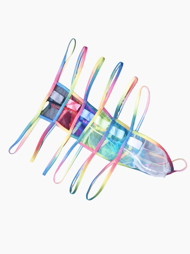 3 Pack Men's Sexy Mesh Strings with Rainbow Waistband | dmunderwear detail image 3