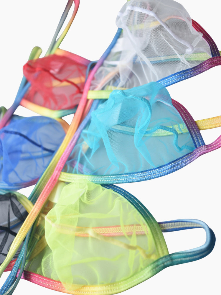 3 Pack Men's Sexy Mesh Strings with Rainbow Waistband | dmunderwear detail image 4