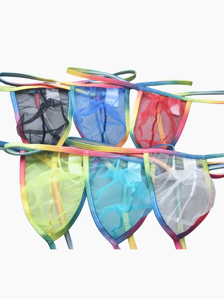 3 Pack Men's Sexy Mesh Strings with Rainbow Waistband | dmunderwear detail image 5