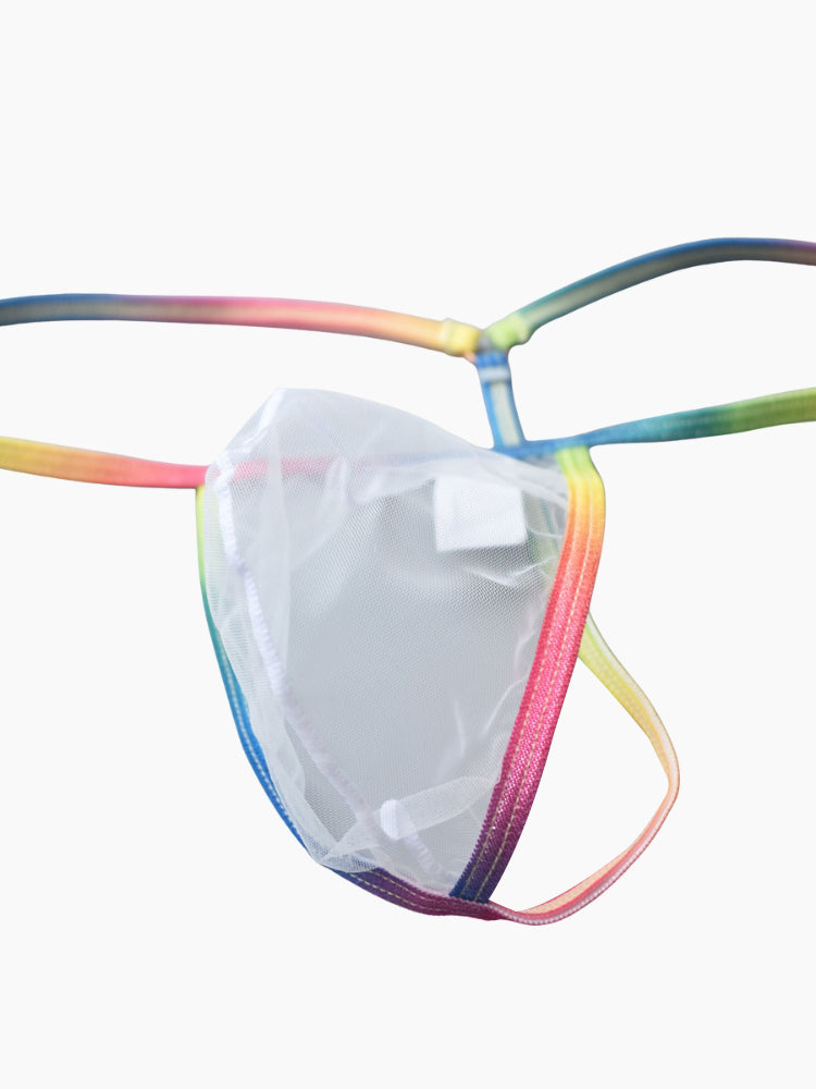 3 Pack Men's Sexy Mesh Strings with Rainbow Waistband | dmunderwear detail image 6
