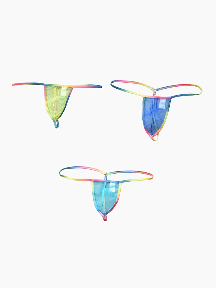 3 Pack Men's Sexy Mesh Strings with Rainbow Waistband | dmunderwear detail image 7