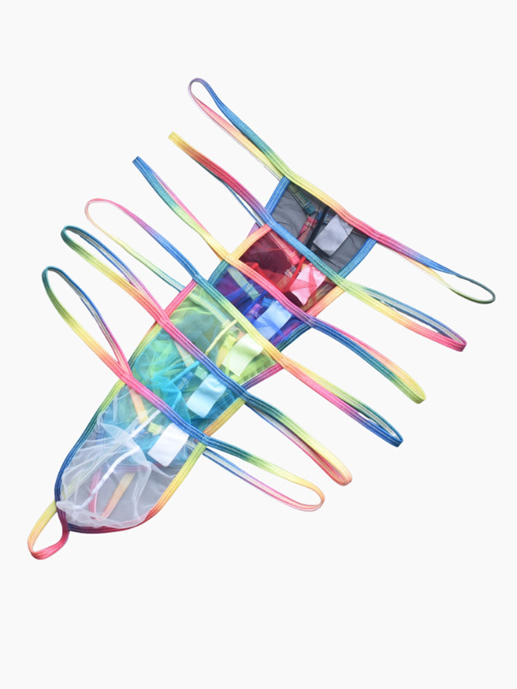 3 Pack Men's Sexy Mesh Strings with Rainbow Waistband | dmunderwear detail image 8