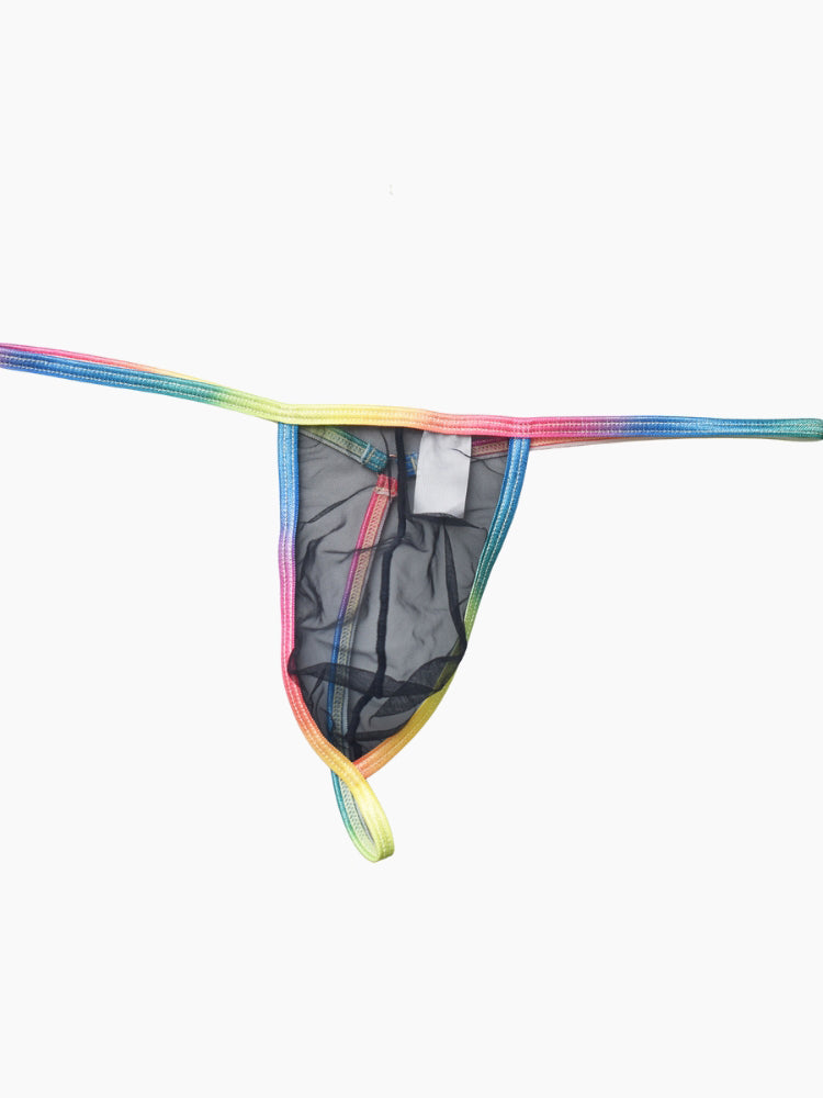 3 Pack Men's Sexy Mesh Strings with Rainbow Waistband | dmunderwear detail image 9