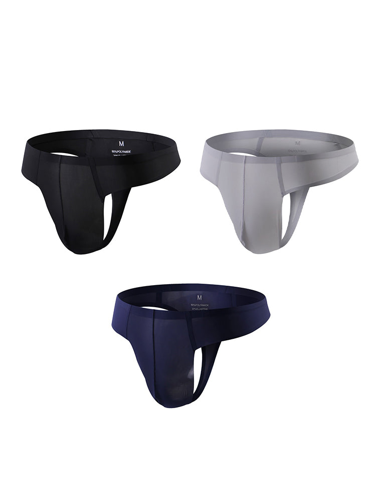 3 Pack Men's Sexy Low-Rise Seamless with Support Pouch Thongs | dmunderwear detail image 12