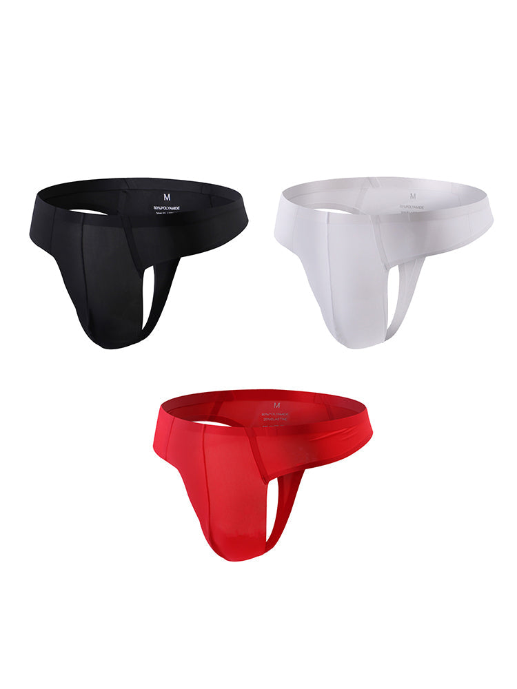3 Pack Men's Sexy Low-Rise Seamless with Support Pouch Thongs | dmunderwear detail image 2